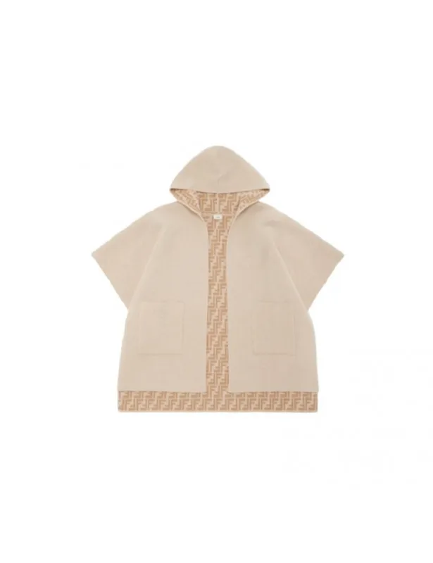 Fendi     Mantella beige con logo a intarsio FF Fendi