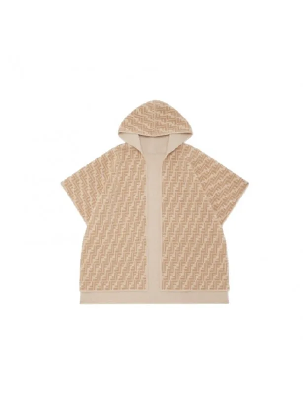 Fendi     Mantella beige con logo a intarsio FF Fendi