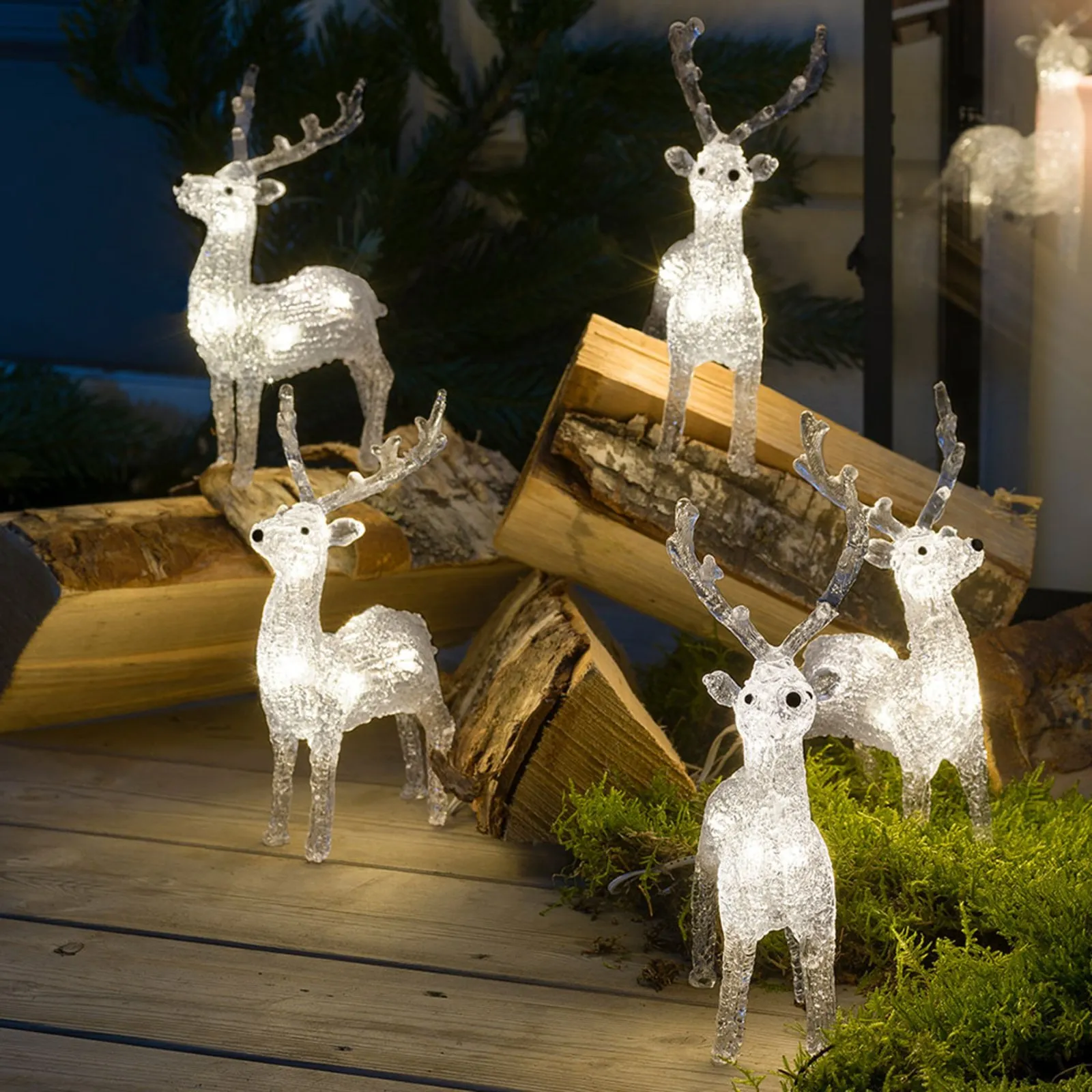 Figure luminose LED renne da esterni, set 5x