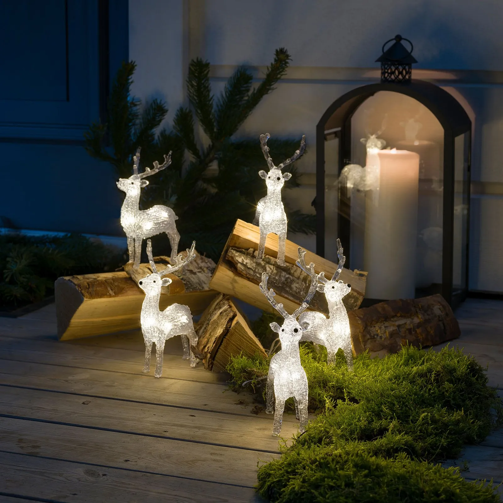 Figure luminose LED renne da esterni, set 5x