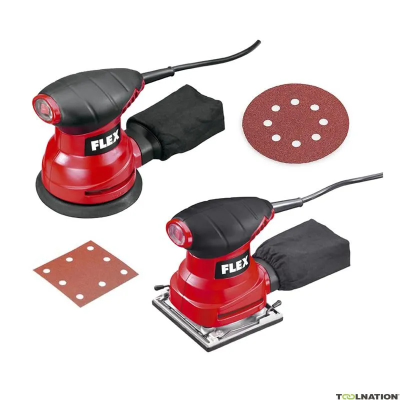 Flex-tools 466271 MS713 levigatrice orbitale + XS713 levigatrice eccentrica + 2 x 25 fogli di carta vetrata