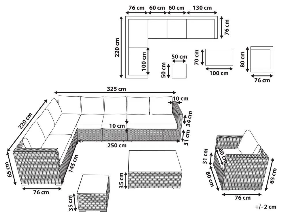 Garden Lounge Set with Table 8 Seater XXL Right Hand Modular PE Rattan Dark Brown