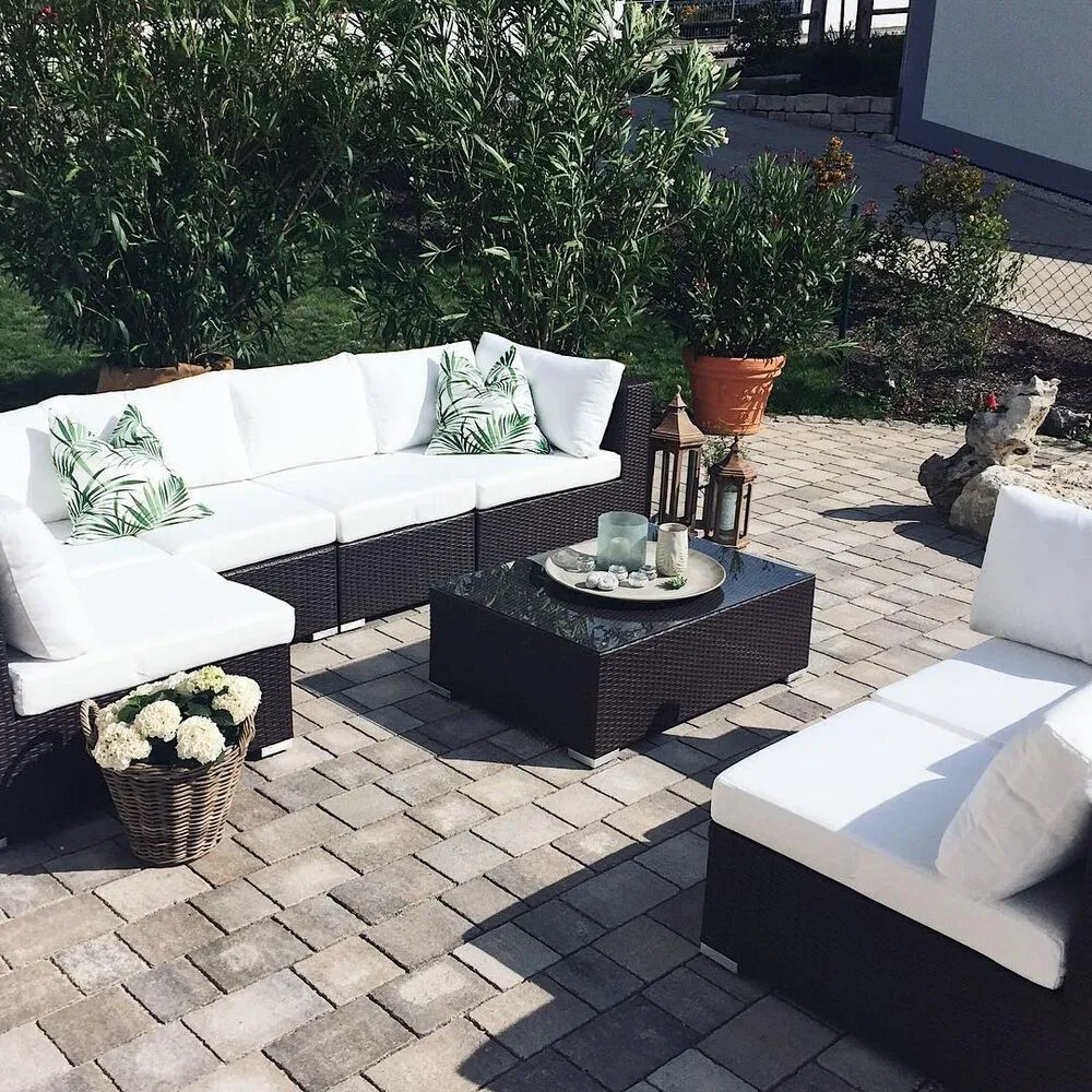 Garden Lounge Set with Table 8 Seater XXL Right Hand Modular PE Rattan Dark Brown