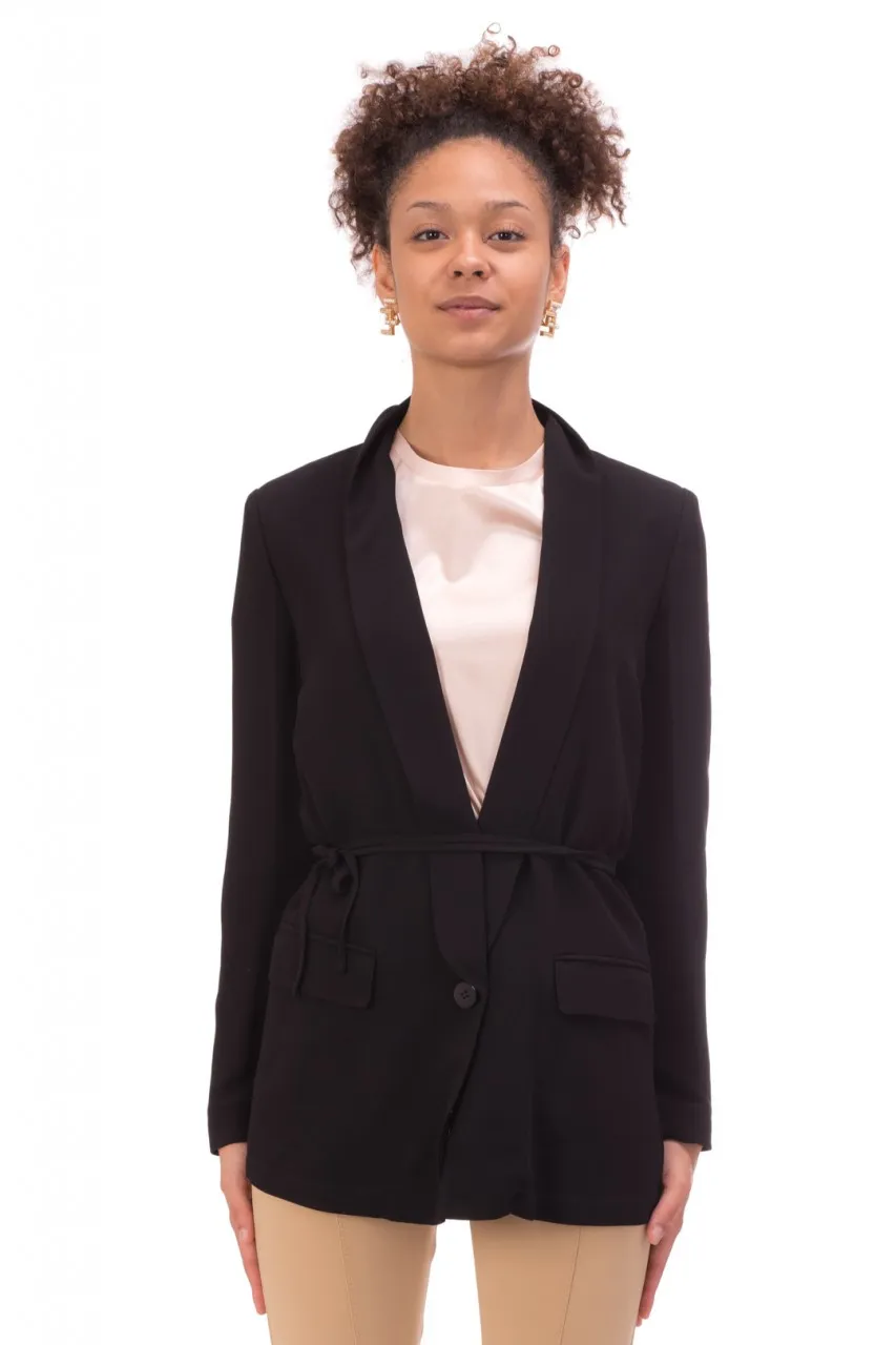 Giacca blazer con cintura Nero