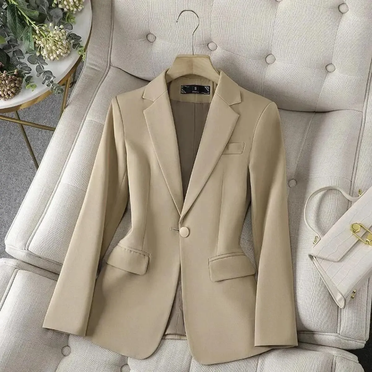 Giacca da donna a maniche lunghe di alta qualità Giacca da donna sottile con bottone singolo Giacca da lavoro da donna Cappotto