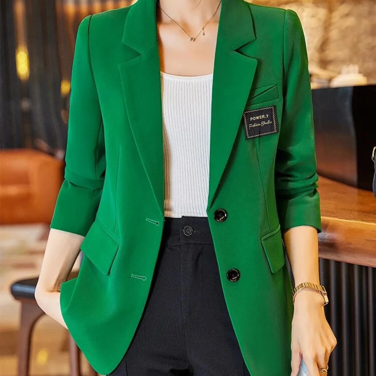 Giacca da donna alla moda Giacca da donna Cappotto dritto monopetto a maniche lunghe verde marrone nero femminile