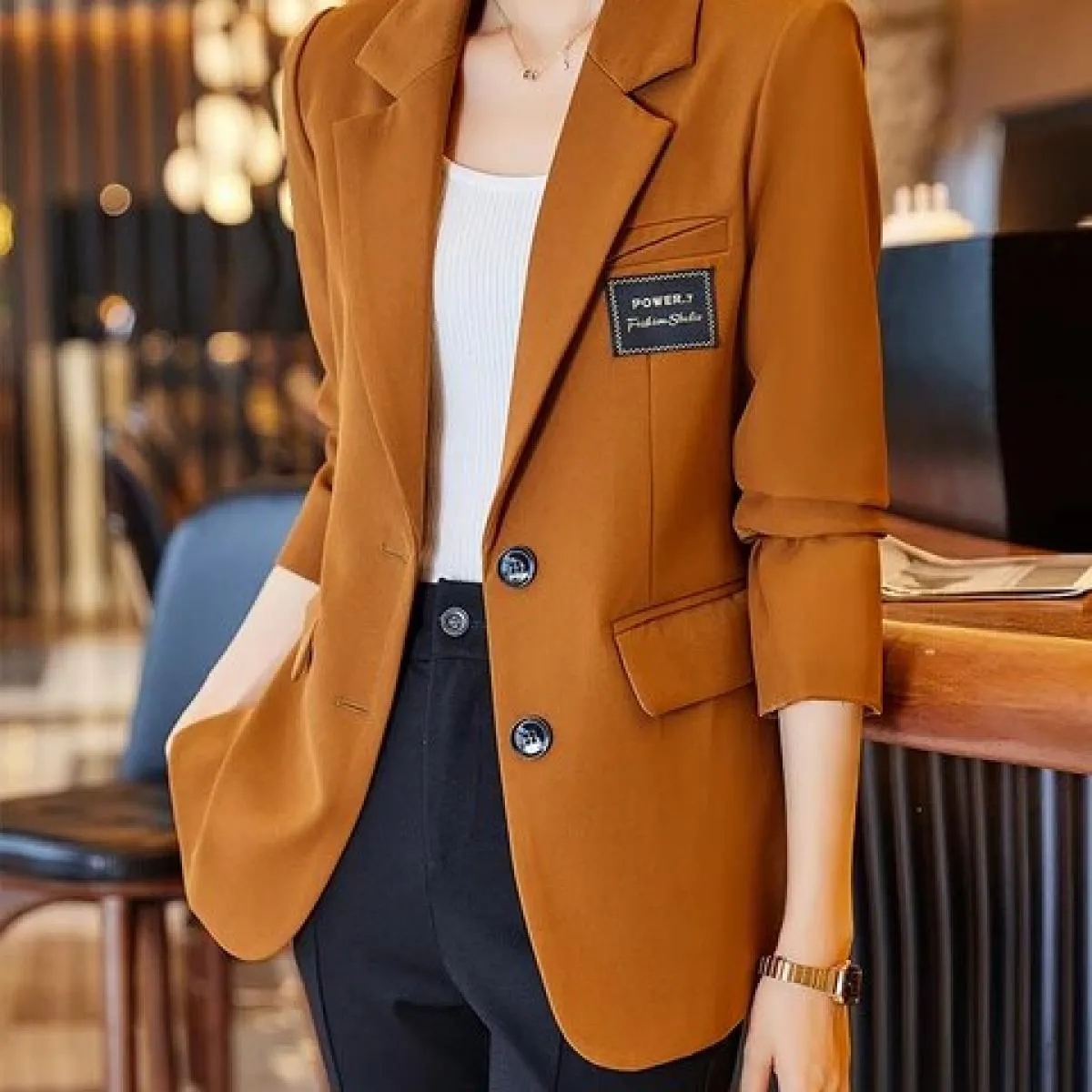 Giacca da donna alla moda Giacca da donna Cappotto dritto monopetto a maniche lunghe verde marrone nero femminile