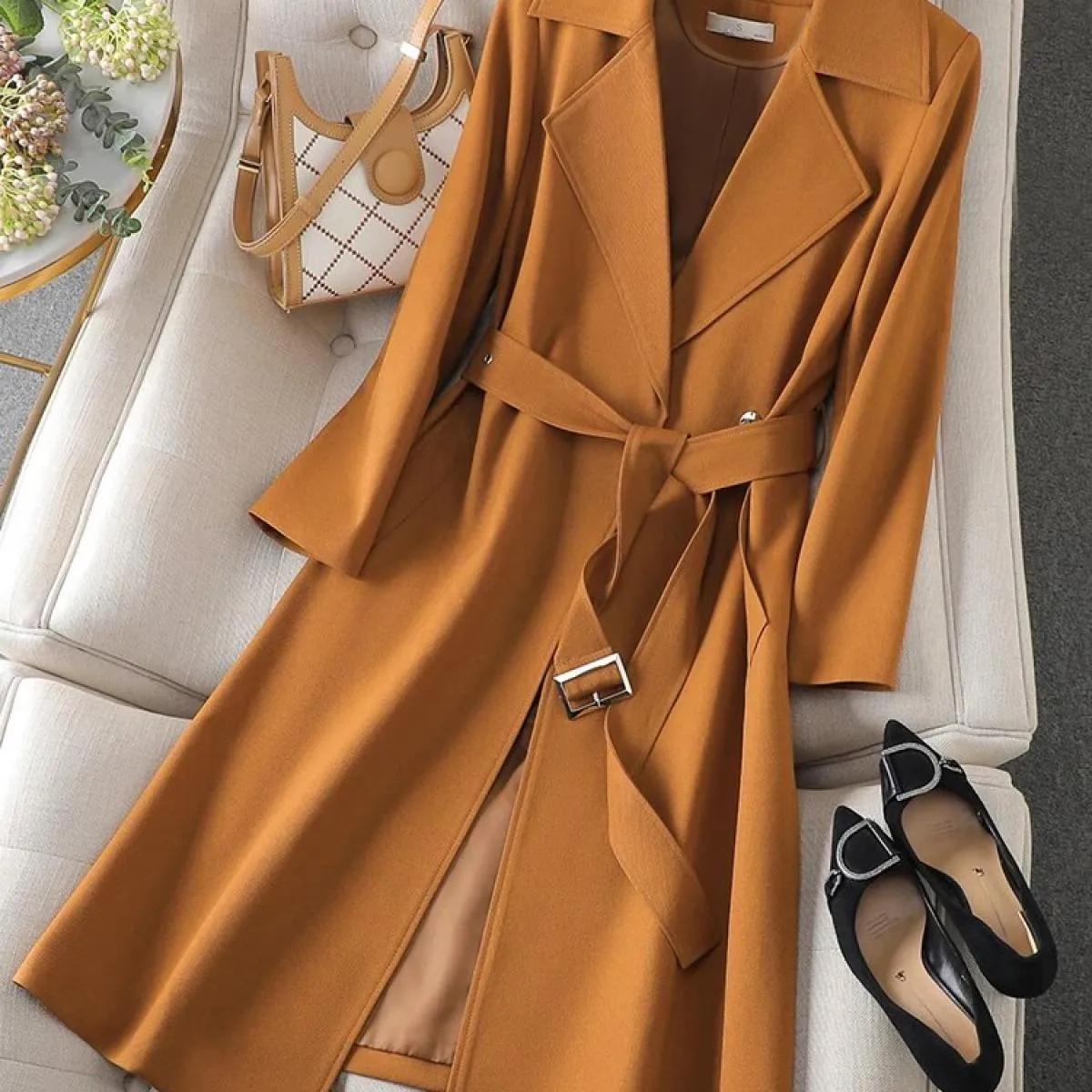 Giacca da donna lunga da donna beige nero arancione di alta qualità Giacca da donna da donna Cappotto formale da lavoro per l'au