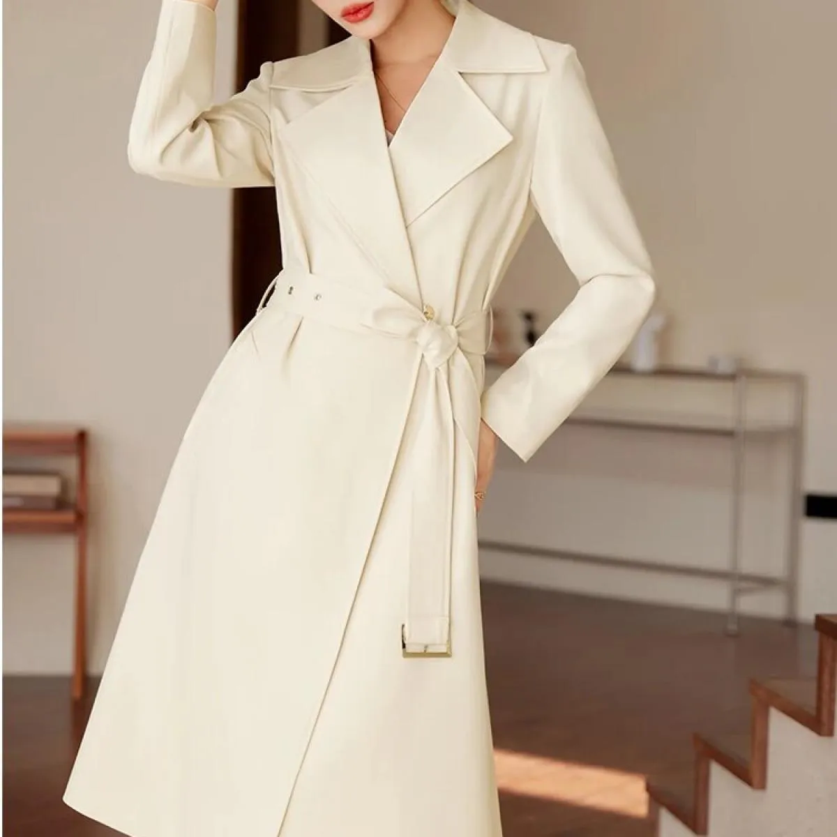 Giacca da donna lunga da donna beige nero arancione di alta qualità Giacca da donna da donna Cappotto formale da lavoro per l'au