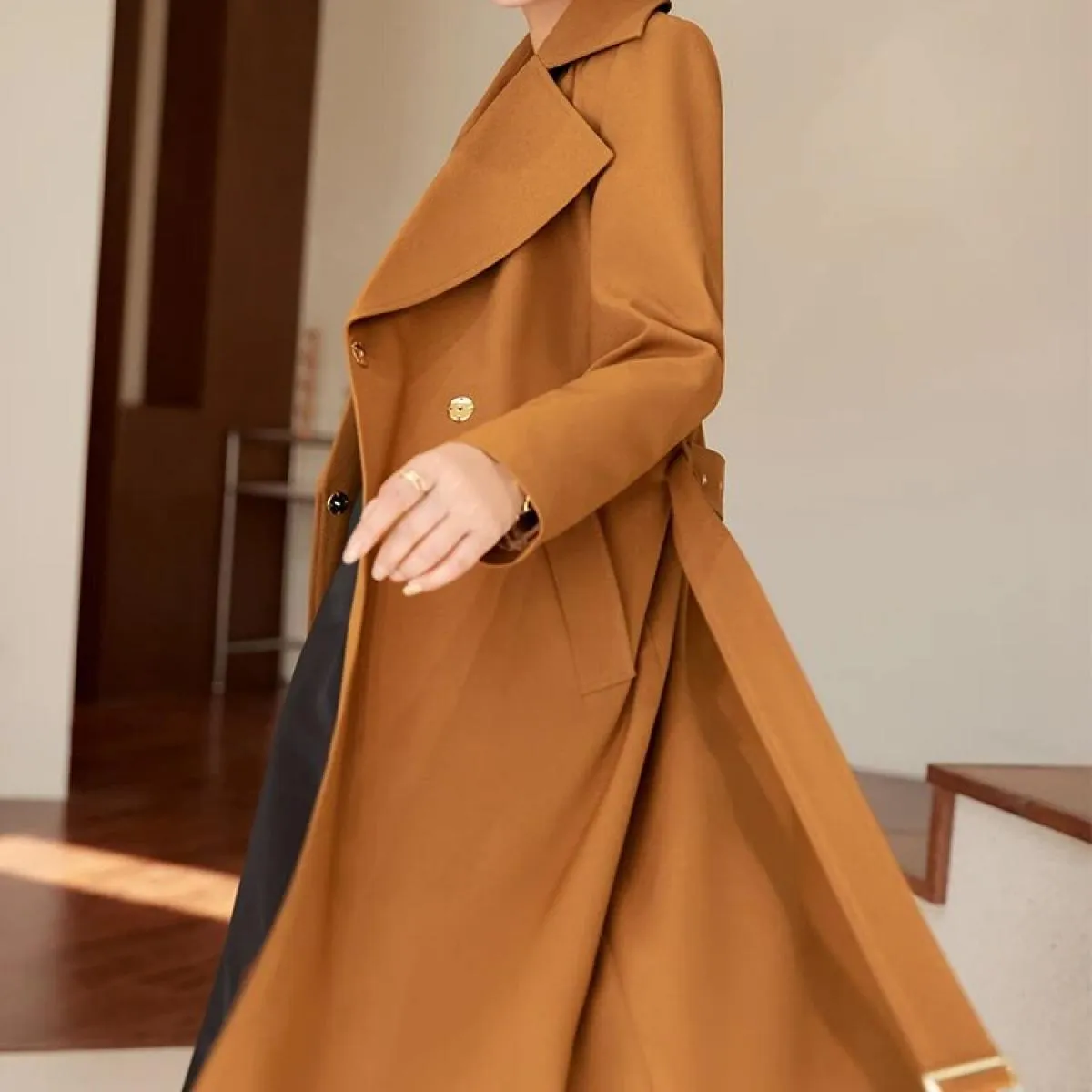 Giacca da donna lunga da donna beige nero arancione di alta qualità Giacca da donna da donna Cappotto formale da lavoro per l'au