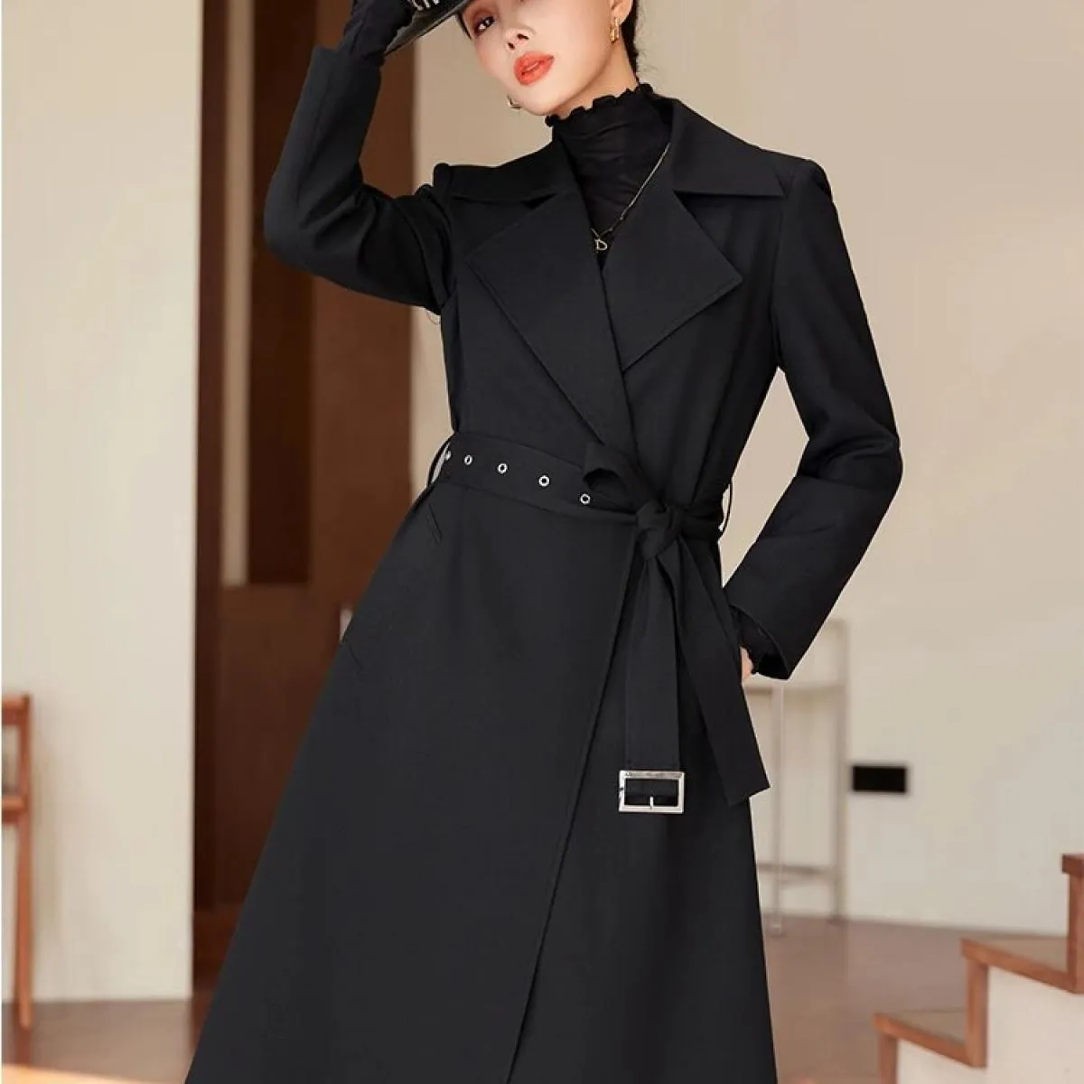 Giacca da donna lunga da donna beige nero arancione di alta qualità Giacca da donna da donna Cappotto formale da lavoro per l'au