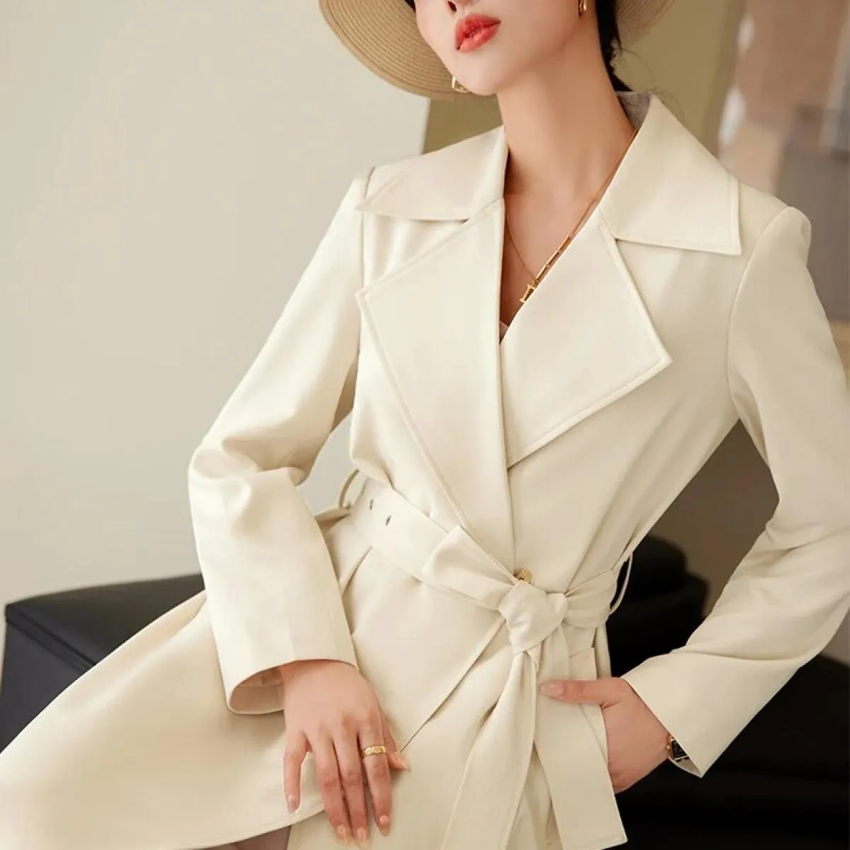 Giacca da donna lunga da donna beige nero arancione di alta qualità Giacca da donna da donna Cappotto formale da lavoro per l'au
