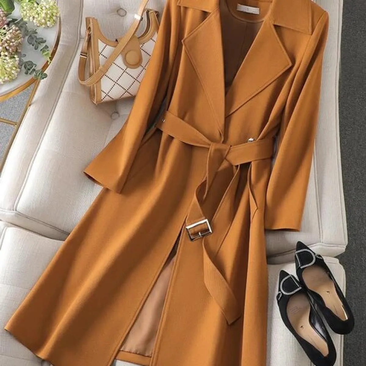 Giacca da donna lunga da donna beige nero arancione di alta qualità Giacca da donna da donna Cappotto formale da lavoro per l'au