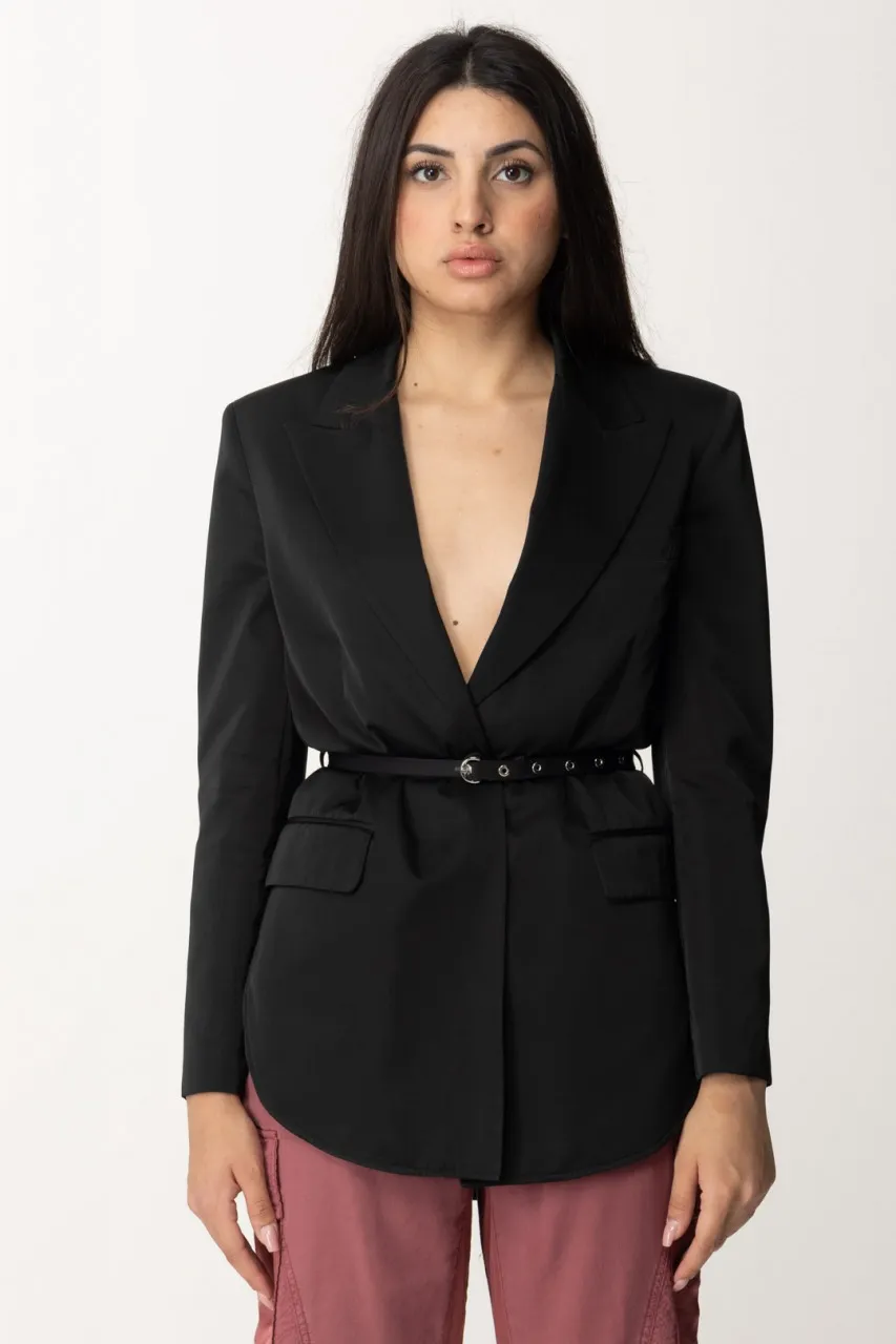 Giacca Satin con cintura NERO LIMOUSINE