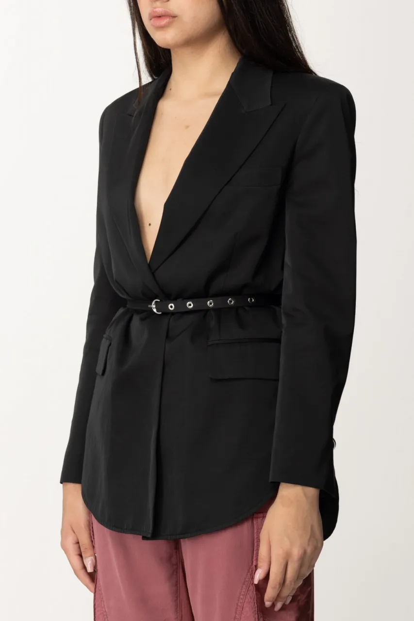 Giacca Satin con cintura NERO LIMOUSINE