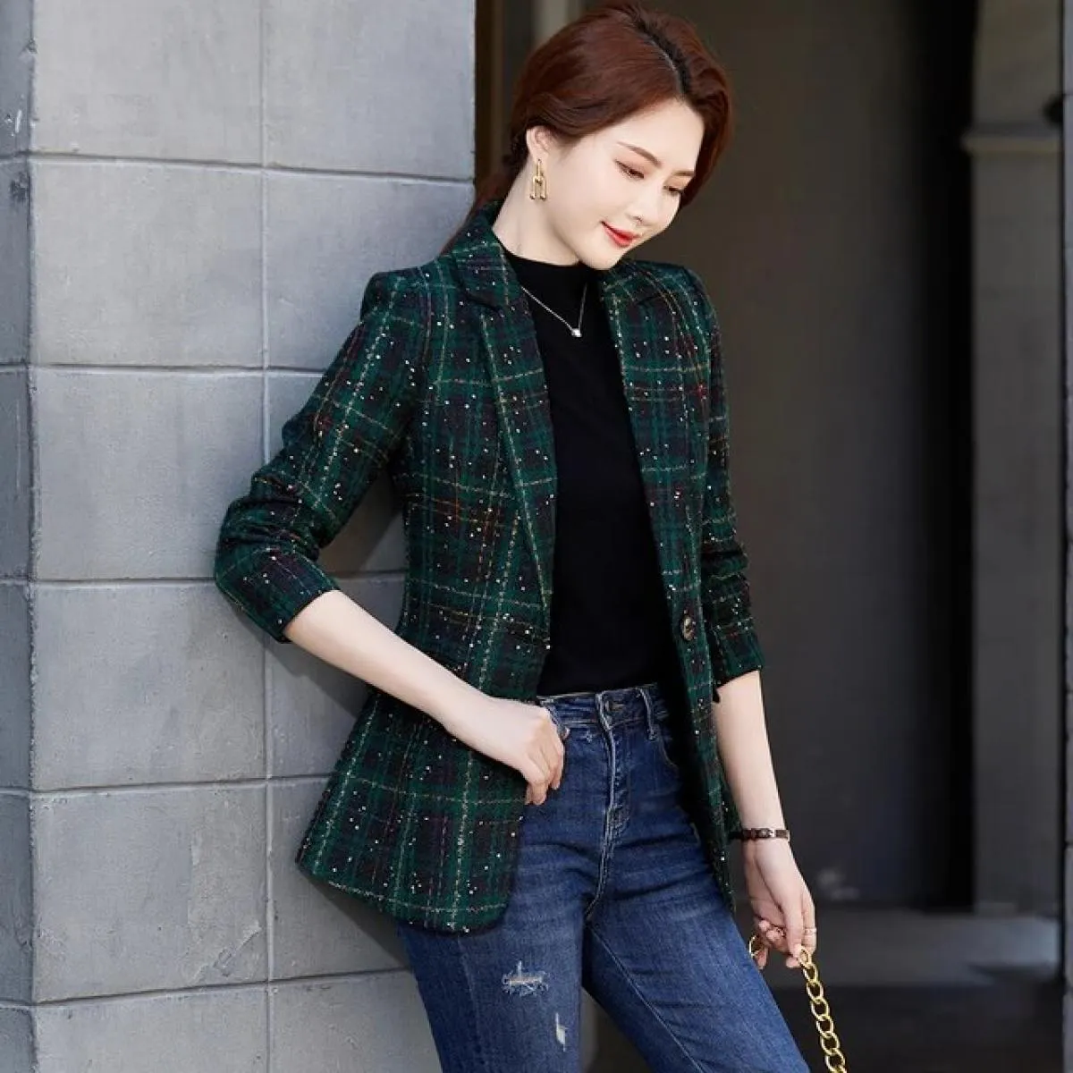 Giacca sportiva casual da donna di nuova moda di arrivo femminile giallo verde albicocca cappotto scozzese giacca da donna con b