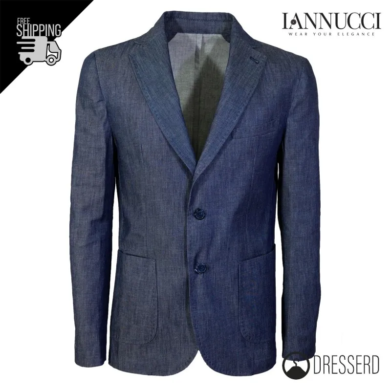 Giacca Uomo Monopetto effetto Jeans Giacche Vestito Semi Slim Fit Dresserd