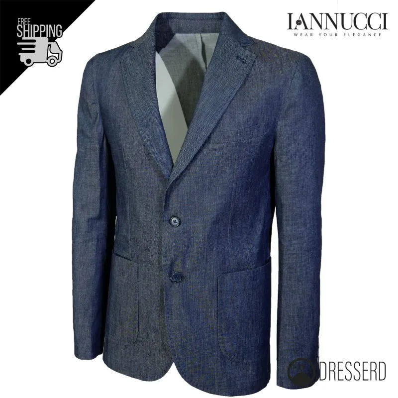 Giacca Uomo Monopetto effetto Jeans Giacche Vestito Semi Slim Fit Dresserd