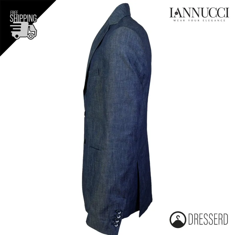 Giacca Uomo Monopetto effetto Jeans Giacche Vestito Semi Slim Fit Dresserd