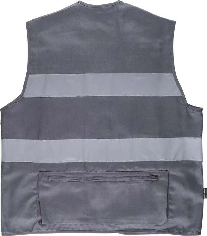 Gilet safari multitasche con 2 nastri riflettenti grigi