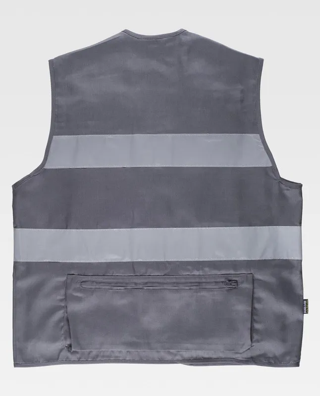 Gilet safari multitasche con 2 nastri riflettenti grigi