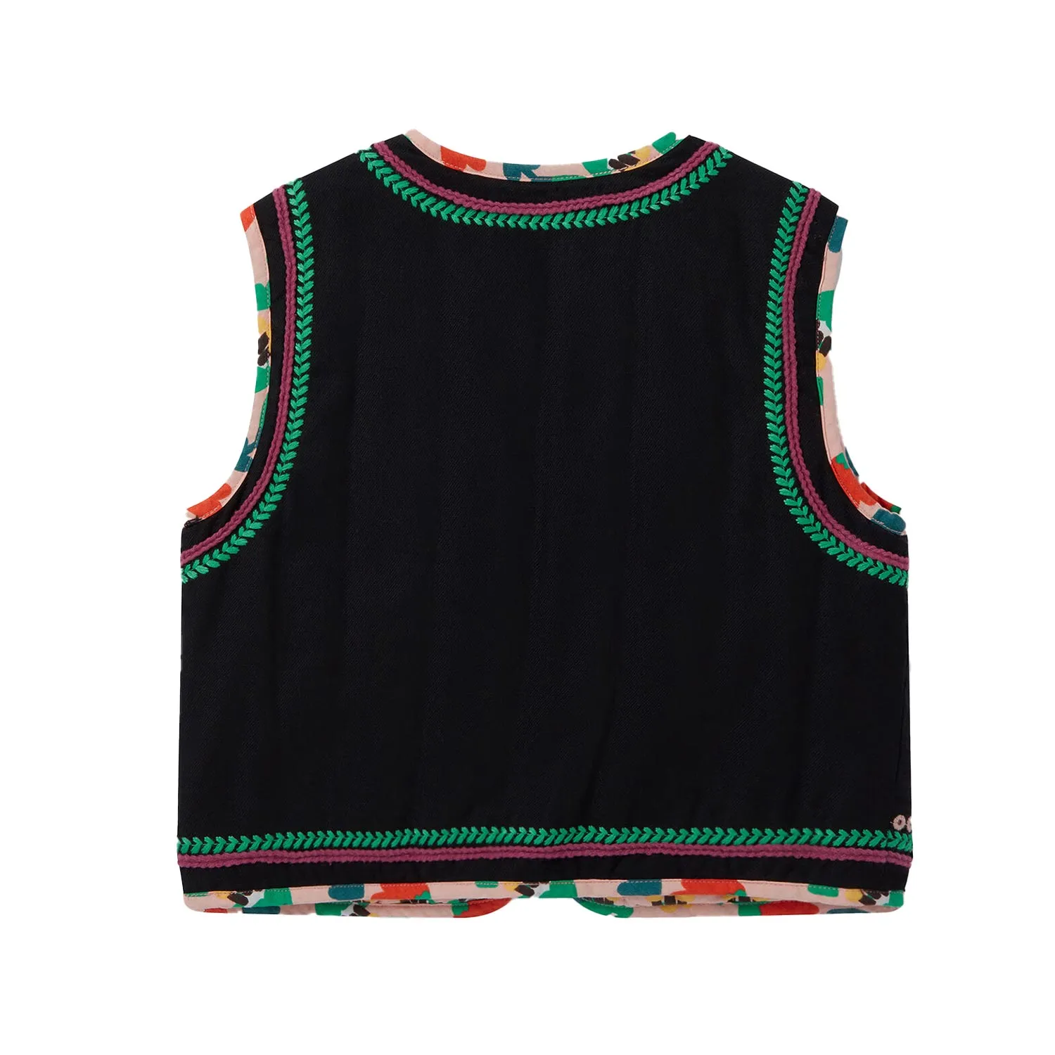 Gilet Stella Nero Con Ricami Multicolor Bambina