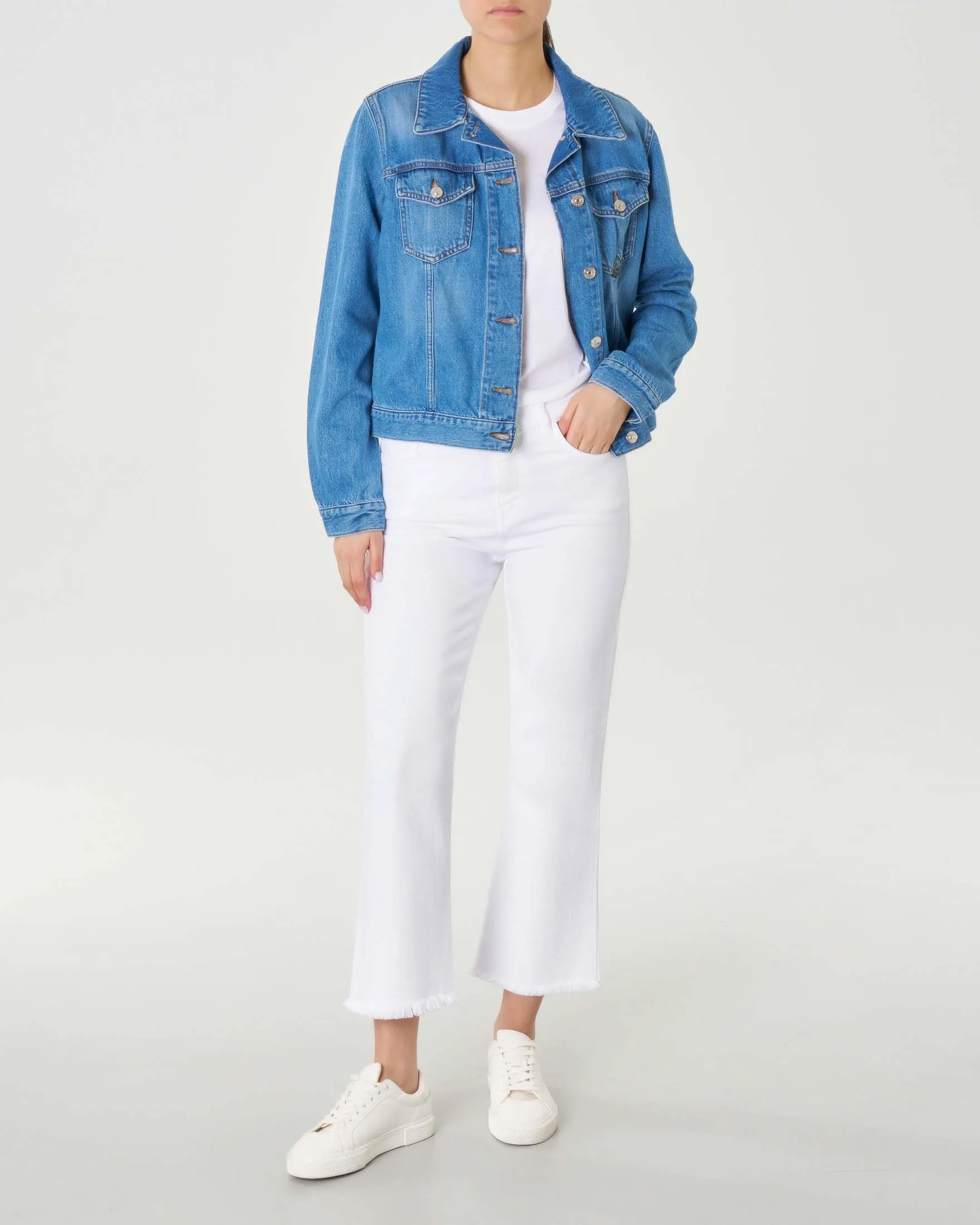 Giubbino in denim di misto cotone modello Ginevra blu super stone washed