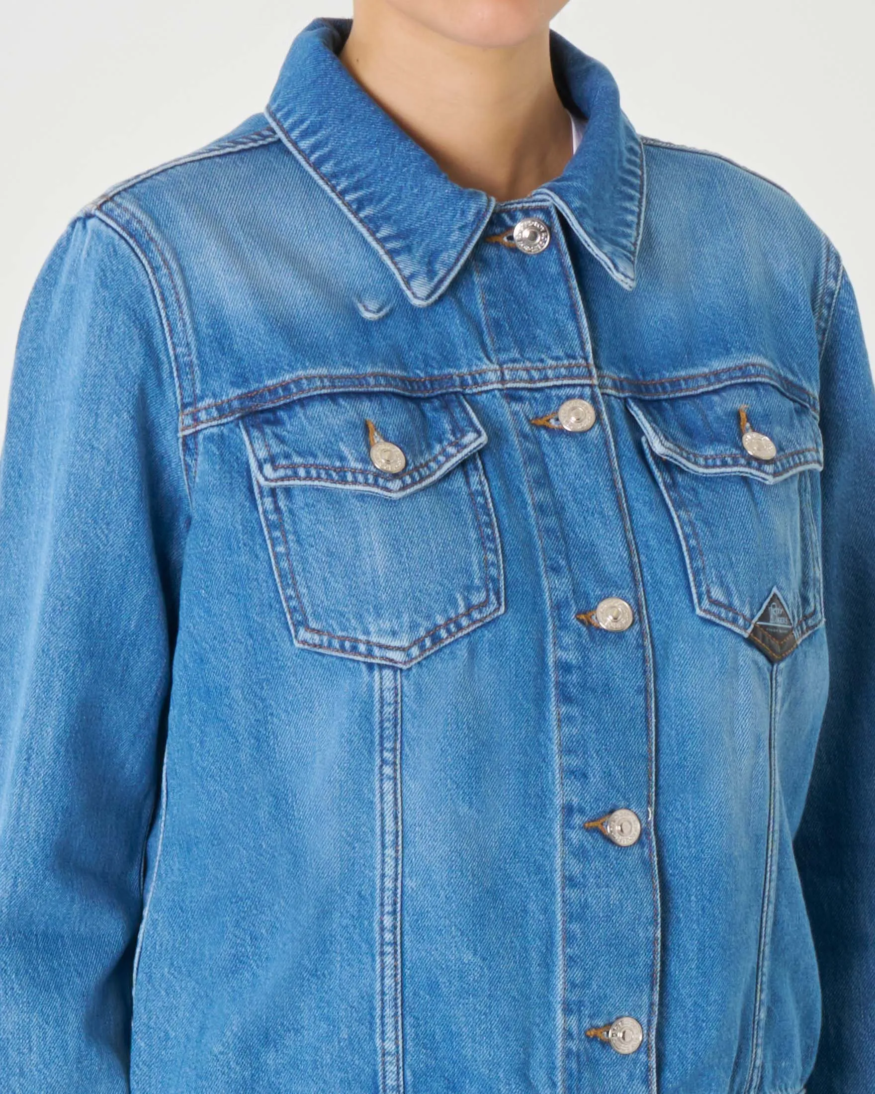 Giubbino in denim di misto cotone modello Ginevra blu super stone washed