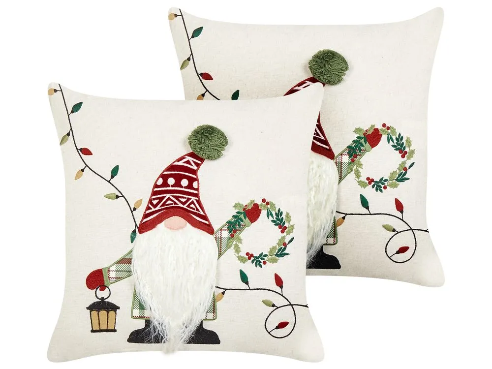 GNOME Set di 2 cuscini Modello natalizio Bianco 45 x 45 cm Cotone