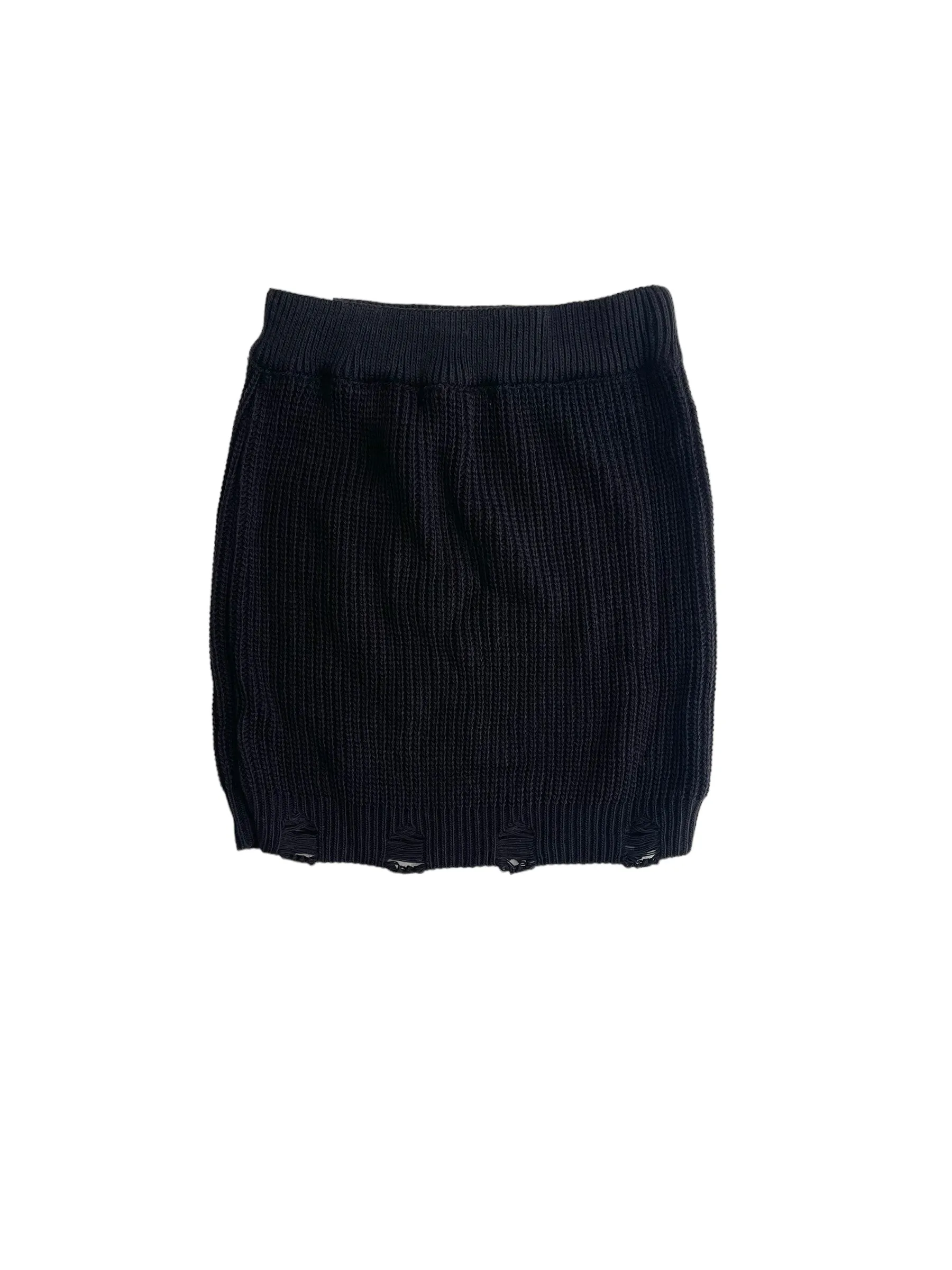 Gonna in maglia nera con rotture per bambina