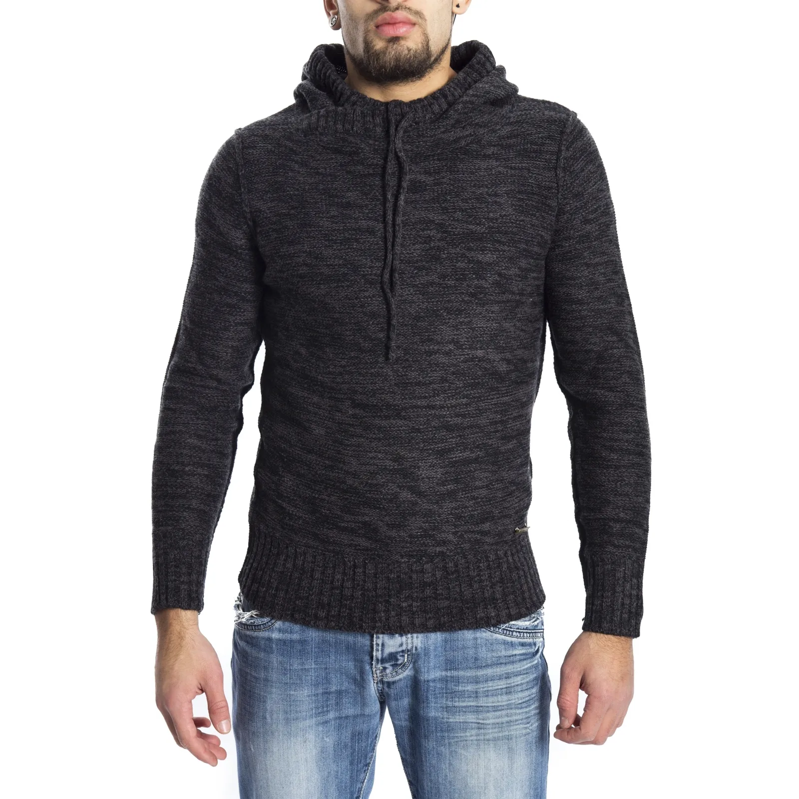 GRAFFIO Maglione con cappuccio in lana GRIGIO SCURO /NERO Art. WGU134