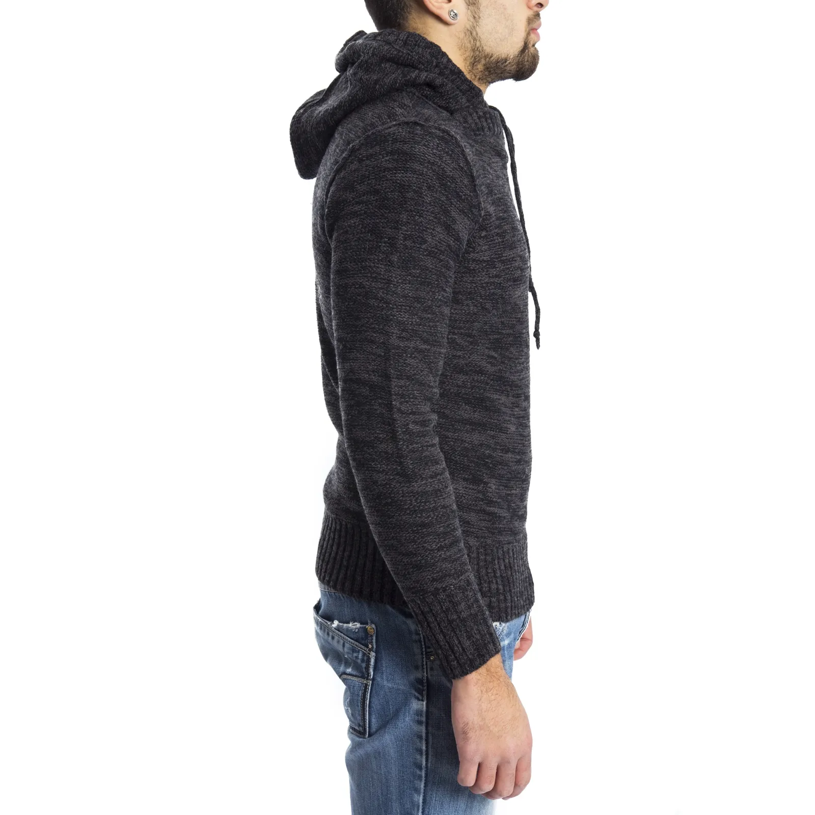 GRAFFIO Maglione con cappuccio in lana GRIGIO SCURO /NERO Art. WGU134