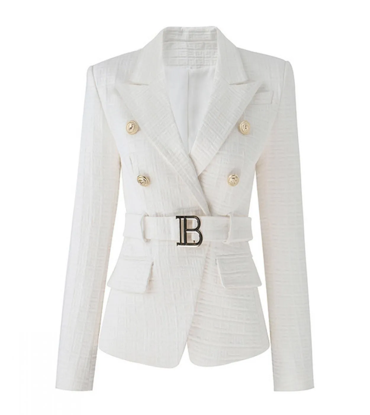 Harleyfashion New Designs Blazer da donna in tessuto bianco con cintura Blazer da cappotto aderente femminile di qualità popolar