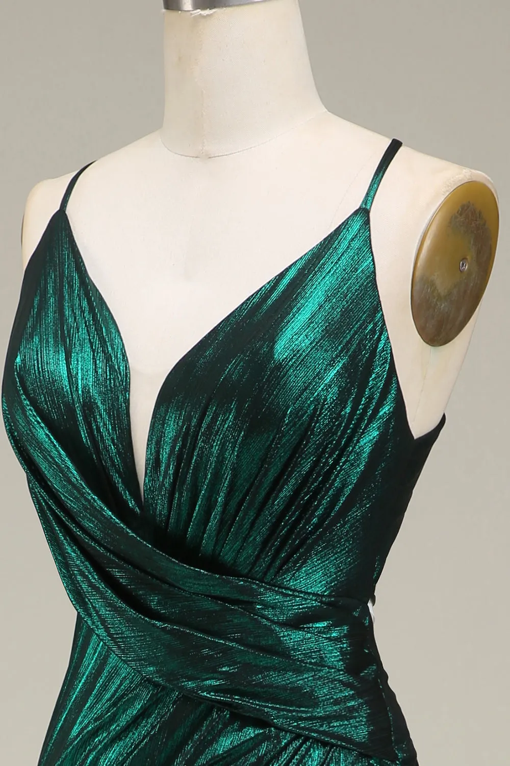 Hot Mermaid Spaghetti Straps Verde scuro Abito da ballo lungo con schiena aperta