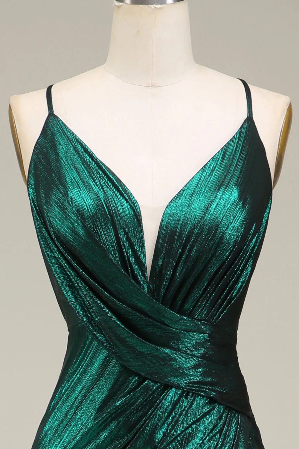 Hot Mermaid Spaghetti Straps Verde scuro Abito da ballo lungo con schiena aperta
