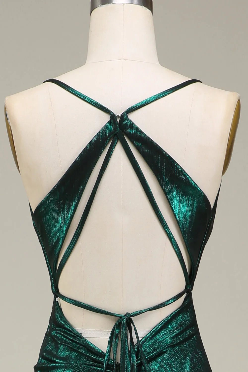 Hot Mermaid Spaghetti Straps Verde scuro Abito da ballo lungo con schiena aperta