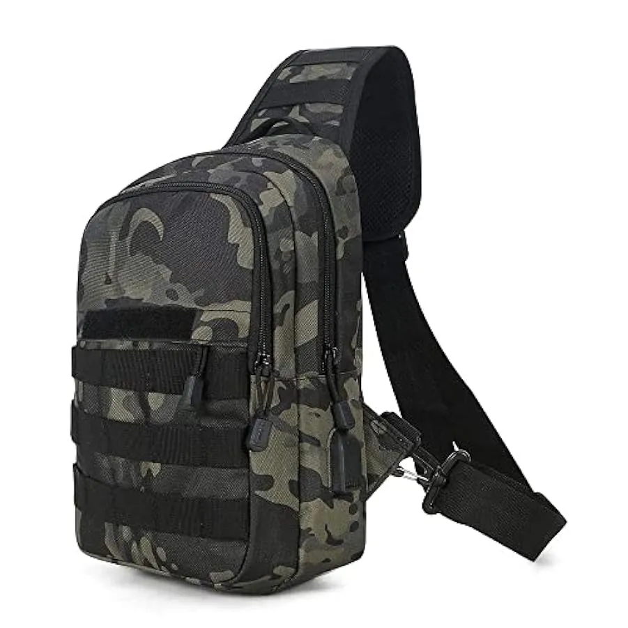 HUNTVP® Borsa Petto Tattico con USB Ricaricabile Porta Bottiglia Militare Zaino Monospalla Uomo Borsello a Tracolla Molle per Ca