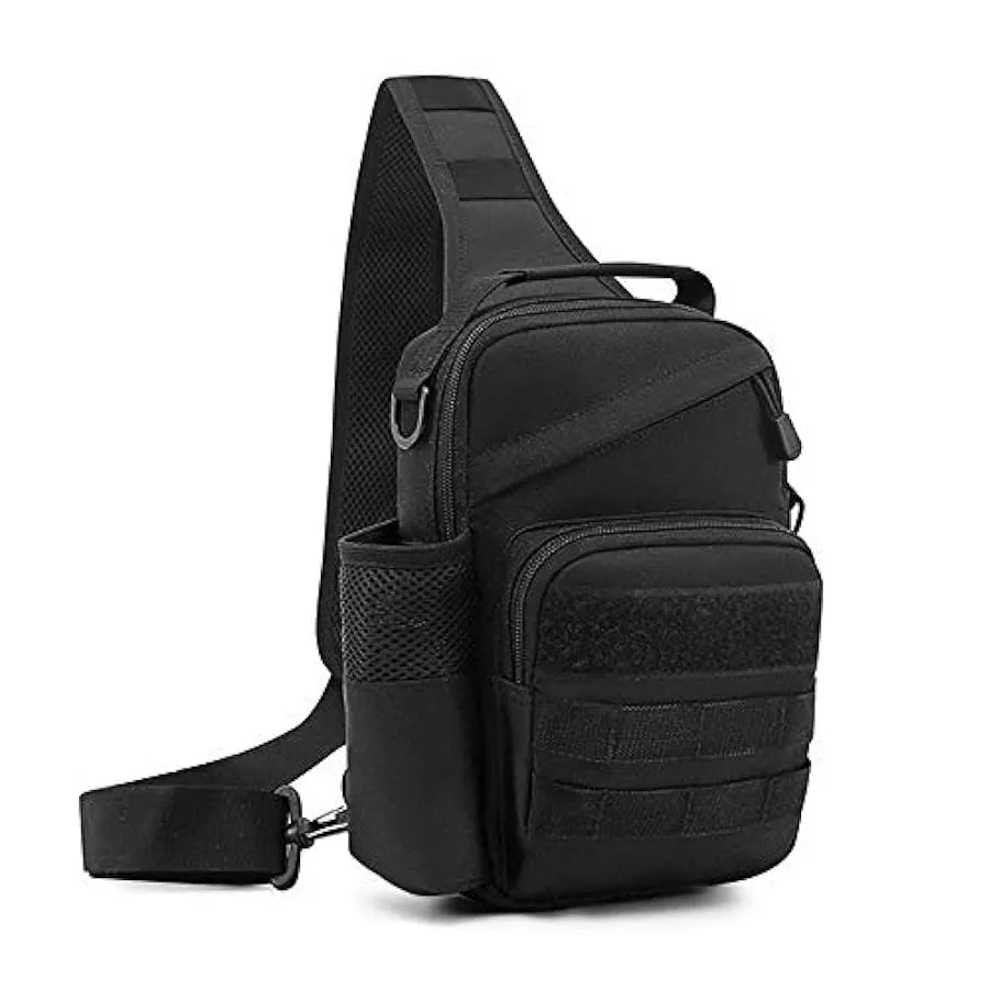 HUNTVP® Borsa Petto Tattico con USB Ricaricabile Porta Bottiglia Militare Zaino Monospalla Uomo Borsello a Tracolla Molle per Ca