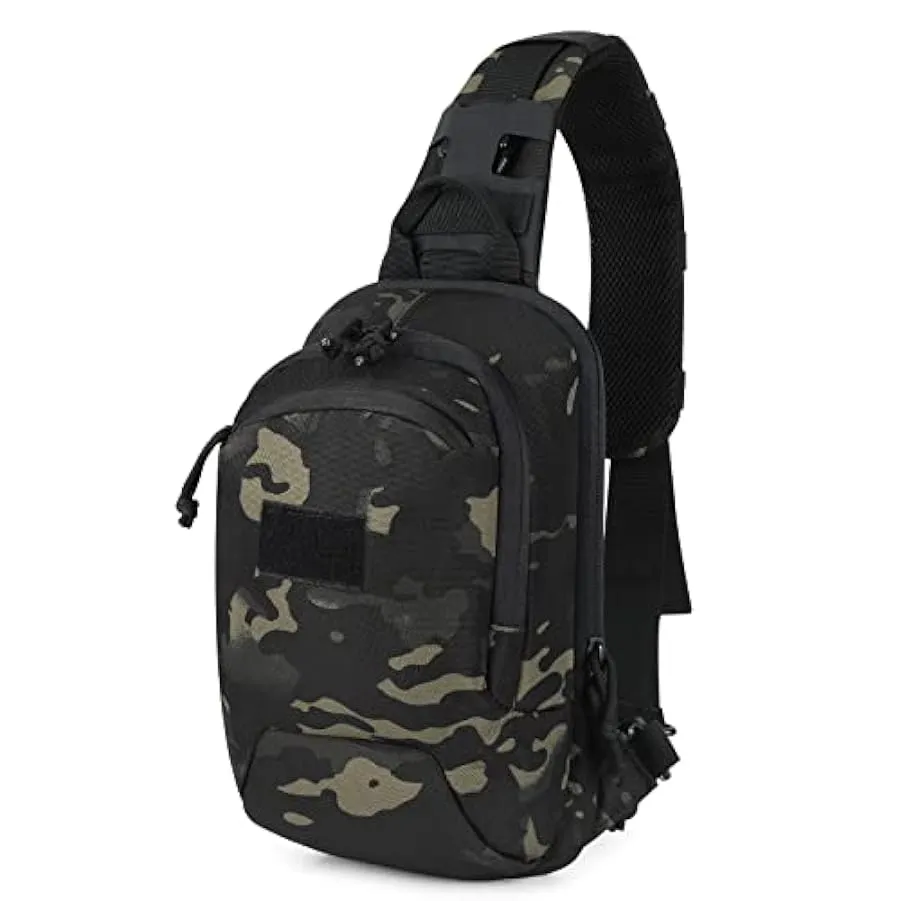 HUNTVP® Borsa Petto Tattico con USB Ricaricabile Porta Bottiglia Militare Zaino Monospalla Uomo Borsello a Tracolla Molle per Ca