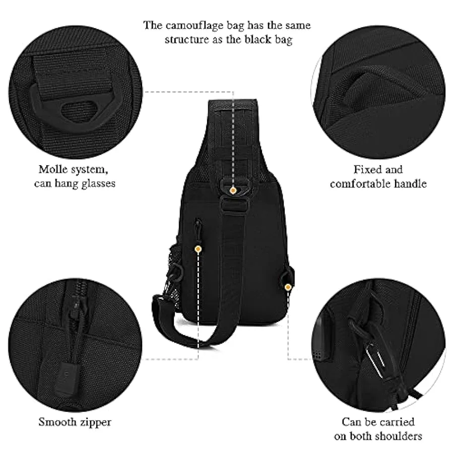 HUNTVP® Borsa Petto Tattico con USB Ricaricabile Porta Bottiglia Militare Zaino Monospalla Uomo Borsello a Tracolla Molle per Ca