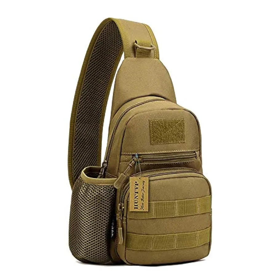 HUNTVP® Borsa Petto Tattico con USB Ricaricabile Porta Bottiglia Militare Zaino Monospalla Uomo Borsello a Tracolla Molle per Ca