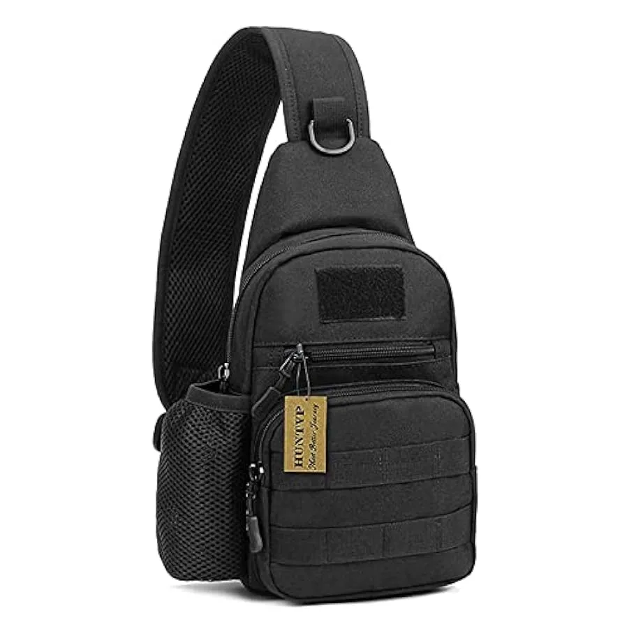 HUNTVP® Borsa Petto Tattico con USB Ricaricabile Porta Bottiglia Militare Zaino Monospalla Uomo Borsello a Tracolla Molle per Ca