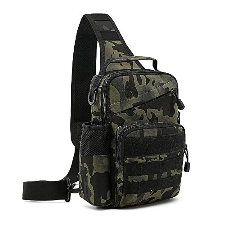 HUNTVP® Borsa Petto Tattico con USB Ricaricabile Porta Bottiglia Militare Zaino Monospalla Uomo Borsello a Tracolla Molle per Ca