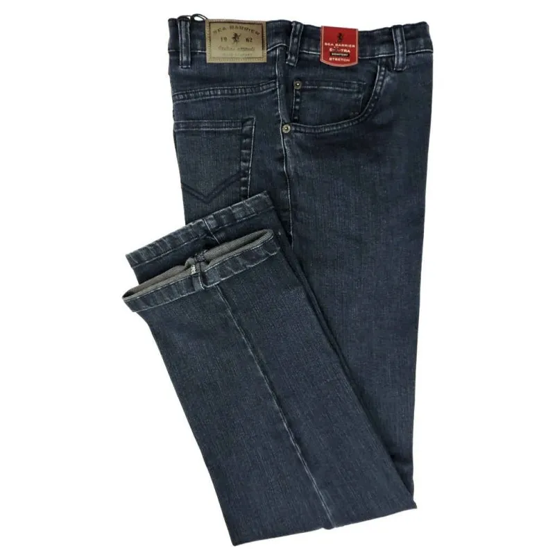 Jeans taglie forti sea barrier da 58 a 72 cavalo alto stretch elastico blu scuro lui collection