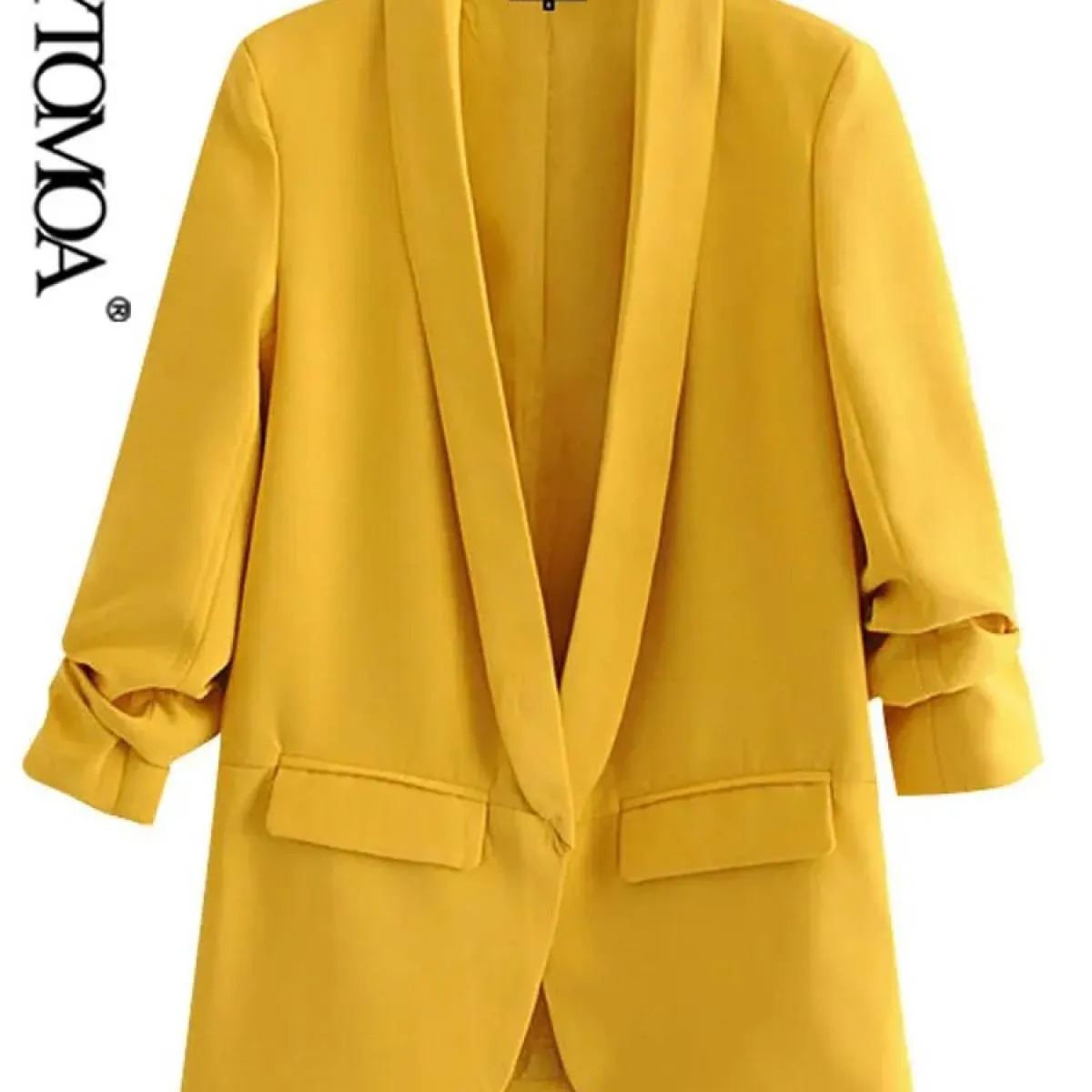 Kpytomoa Donna Moda Abbigliamento da ufficio Blazer di base Cappotto Vintage Tasche a maniche lunghe pieghettate Capispalla femm