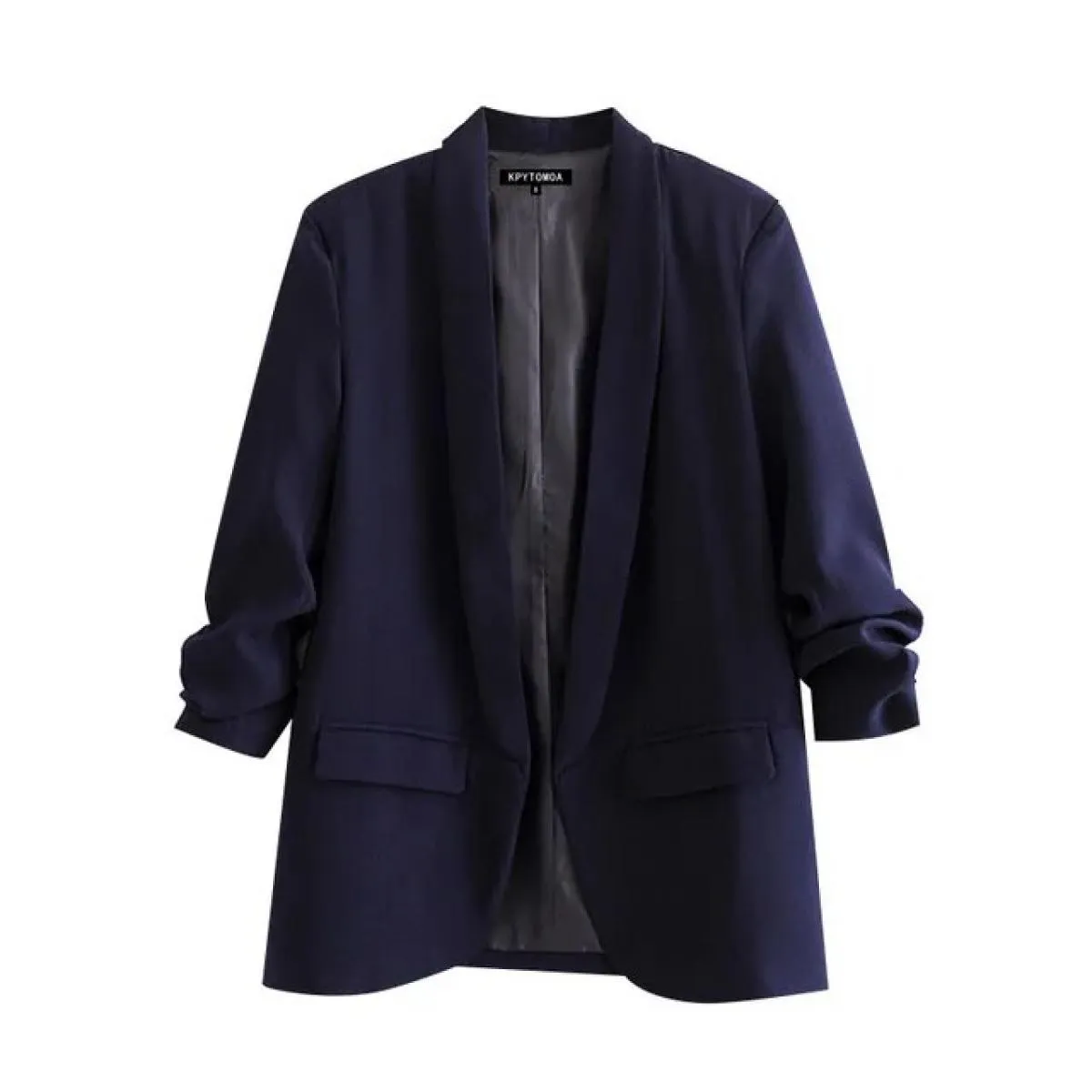 Kpytomoa Donna Moda Abbigliamento da ufficio Blazer di base Cappotto Vintage Tasche a maniche lunghe pieghettate Capispalla femm