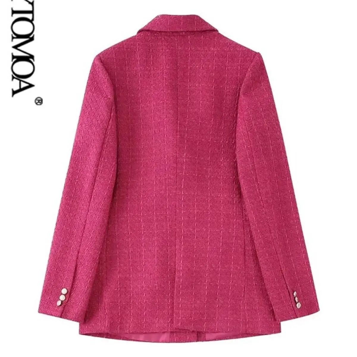 Kpytomoa Donna Moda Tweed Cappotto blazer doppiopetto Vintage Manica lunga Tasche con patta Capispalla femminile Chic Veste Fe