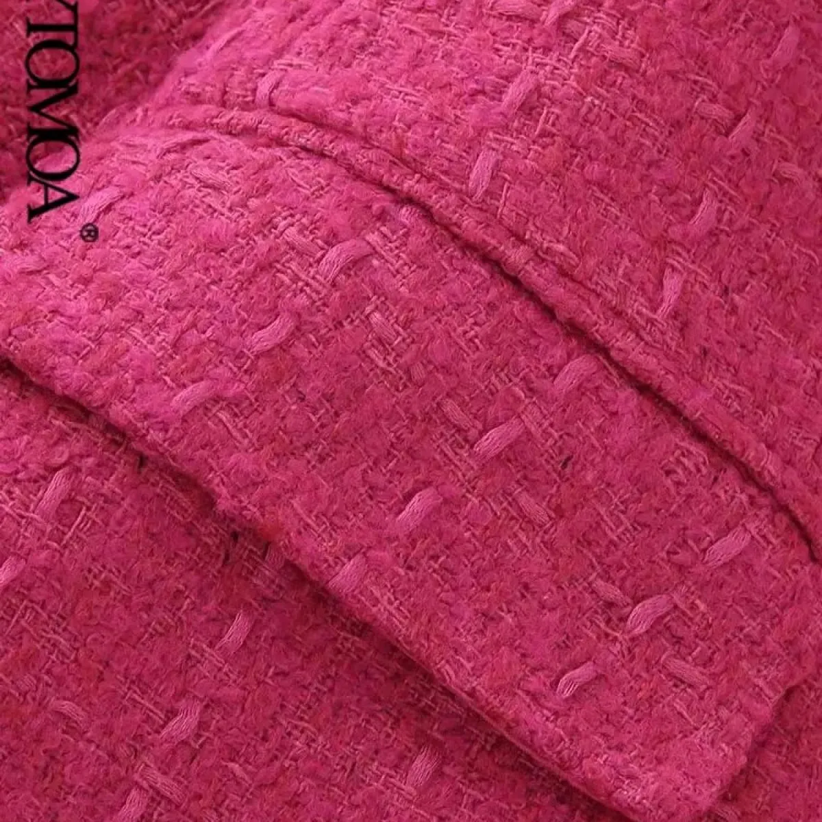 Kpytomoa Donna Moda Tweed Cappotto blazer doppiopetto Vintage Manica lunga Tasche con patta Capispalla femminile Chic Veste Fe