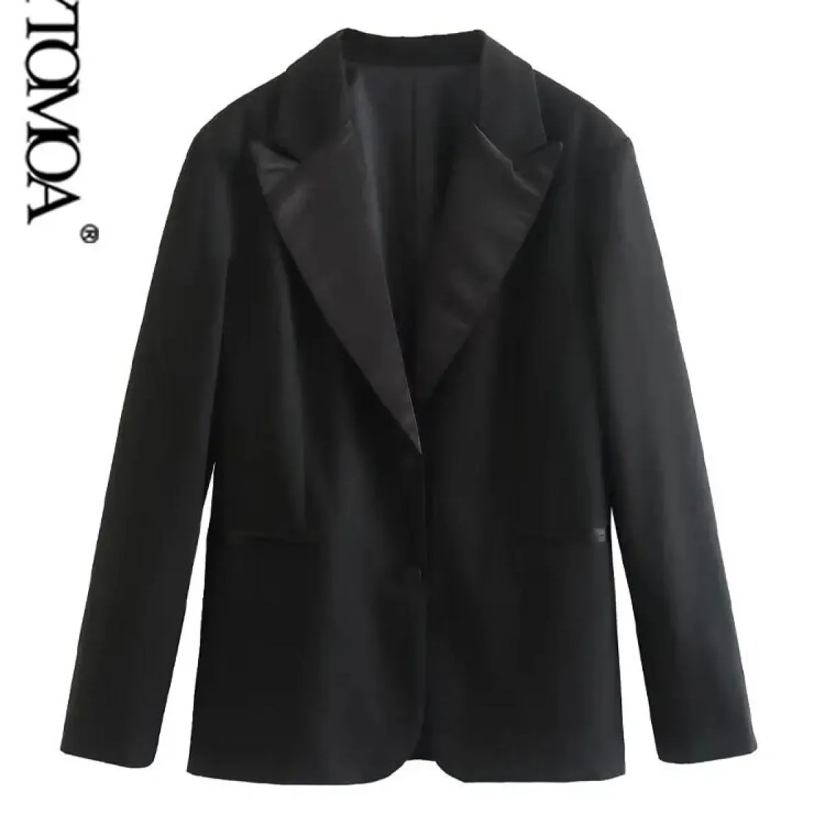 Kpytomoa Moda Donna Patchwork Abbigliamento da ufficio Blazer Cappotto Vintage Manica lunga Tasche a filetto Capispalla femminil