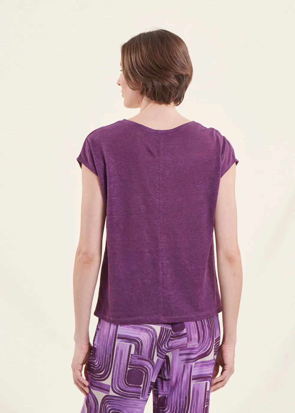  LA FEE MARABOUTEE   T-shirt dritta screziata in lino | Viola